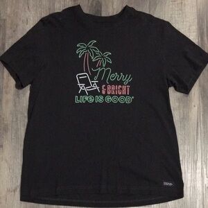 Black Graphic Life is Good T-Shirt with Festive Print